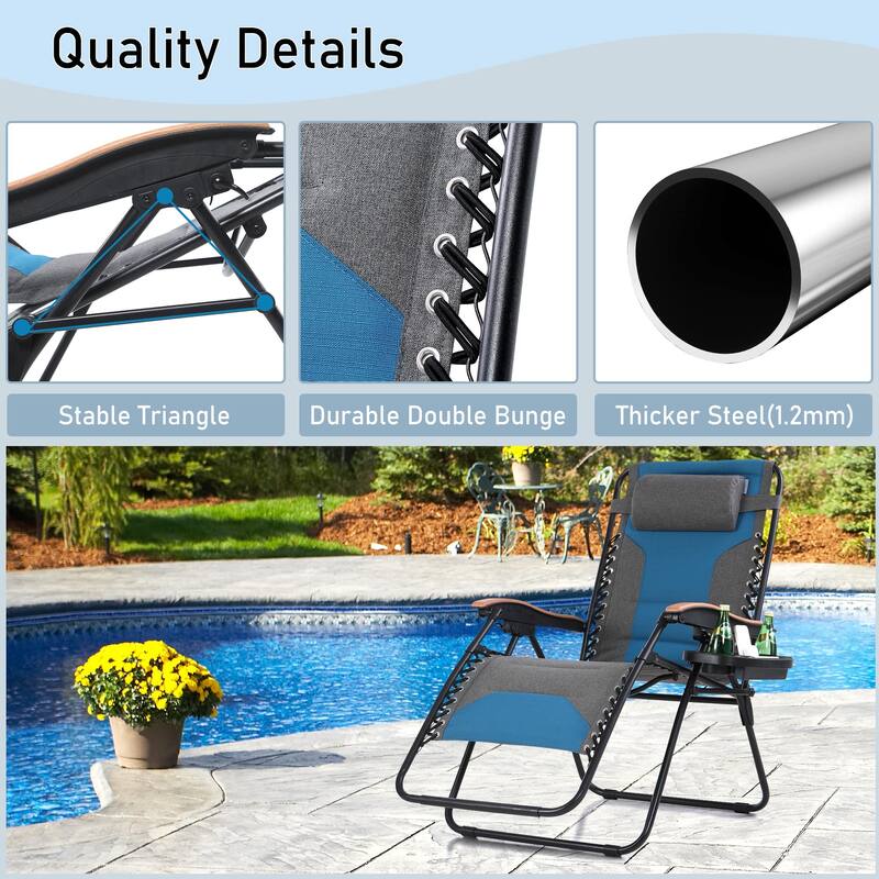 Oversized Padded Zero Gravity Chair, Foldable Patio Recliner, 30" Wide